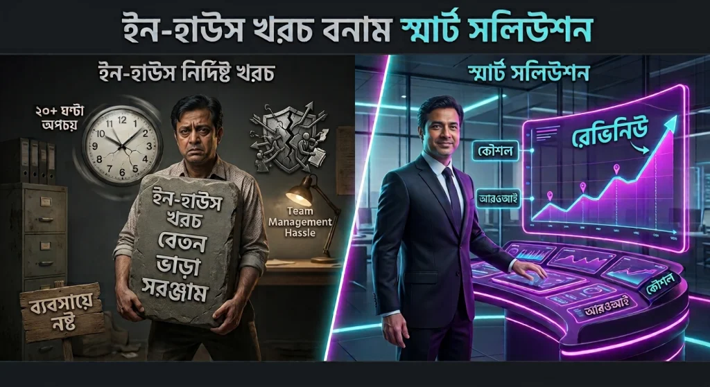 কেন আপনার মার্কেটিং খরচ বাড়ছে, কিন্তু বিজনেস বাড়ছে না? 4 ইন-হাউস মার্কেটিং টিমের উচ্চ ফিক্সড খরচ বনাম VSMM স্মার্ট সলিউশনের স্ট্র্যাটেজিক ROI-ভিত্তিক ইনভেস্টমেন্ট